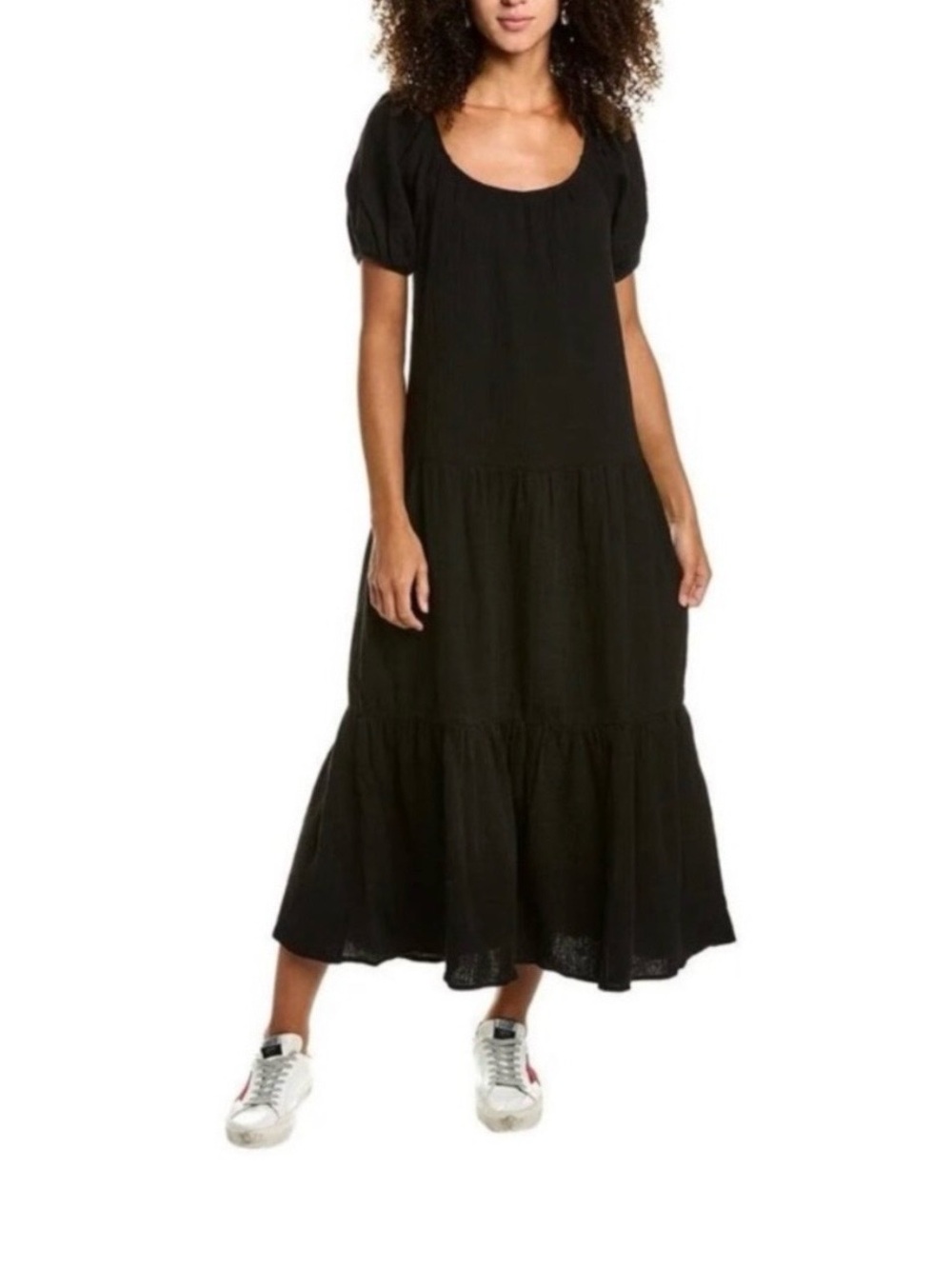 Socialite Black Puff-Sleeve Tiered Maxi Dress